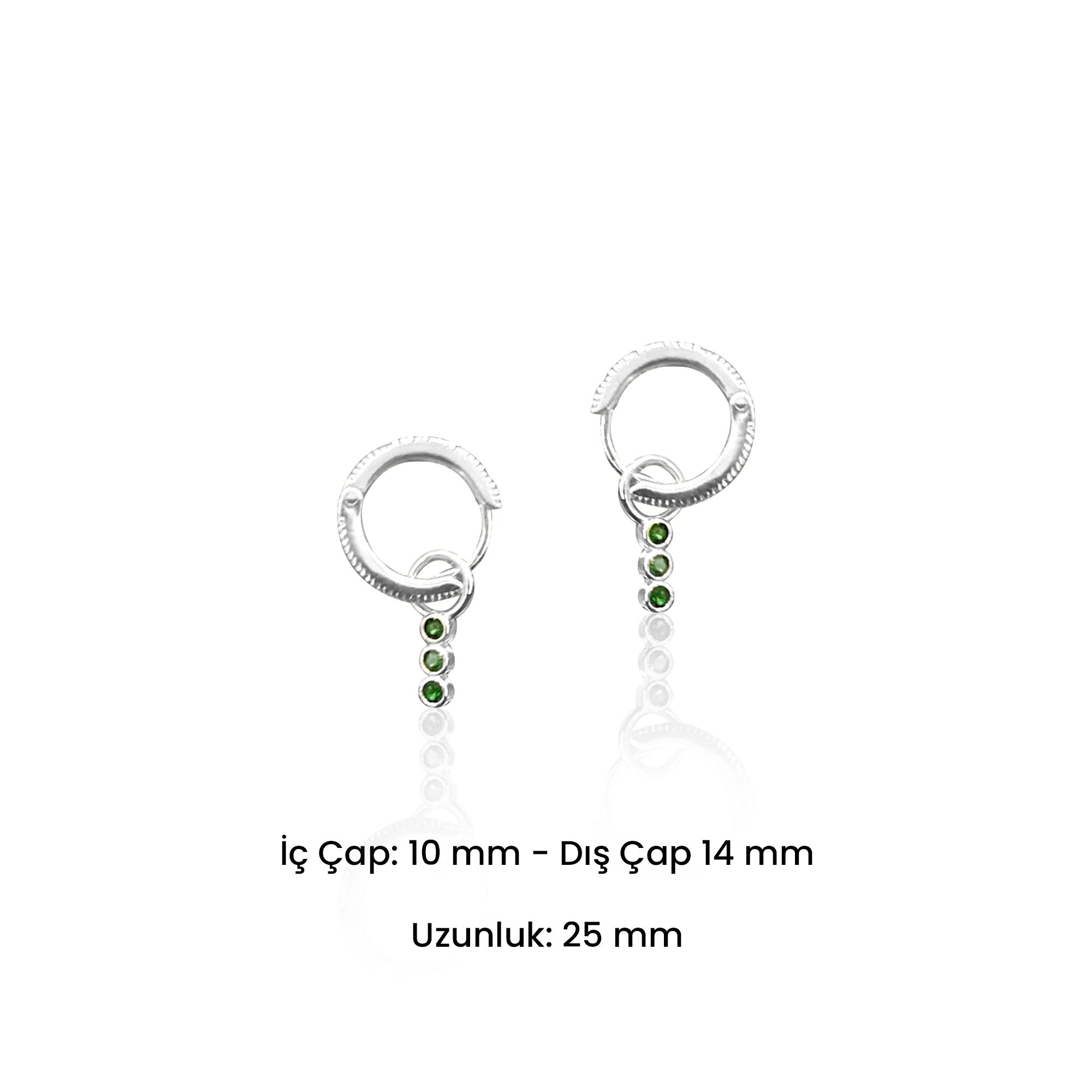 Minimalist Renkli Zirkon Taşlı Sallantılı Gümüş Küpe 925 Ayar Sarı Gümüş Yeşil Taş SSSALL01