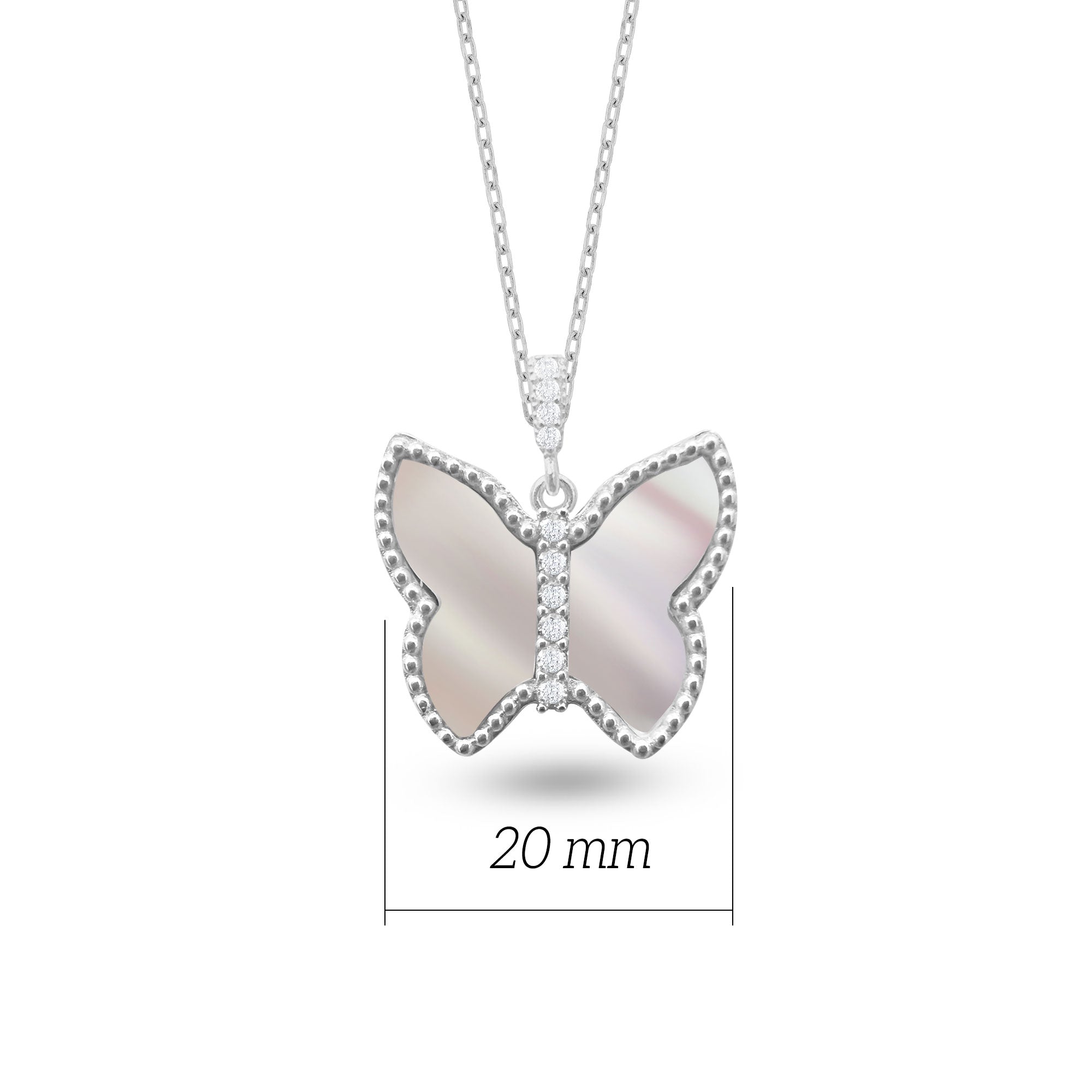 Kelebek Gümüş Kolye Sedef Taşlı 925 Ayar Gümüş SSSEDEFBFK