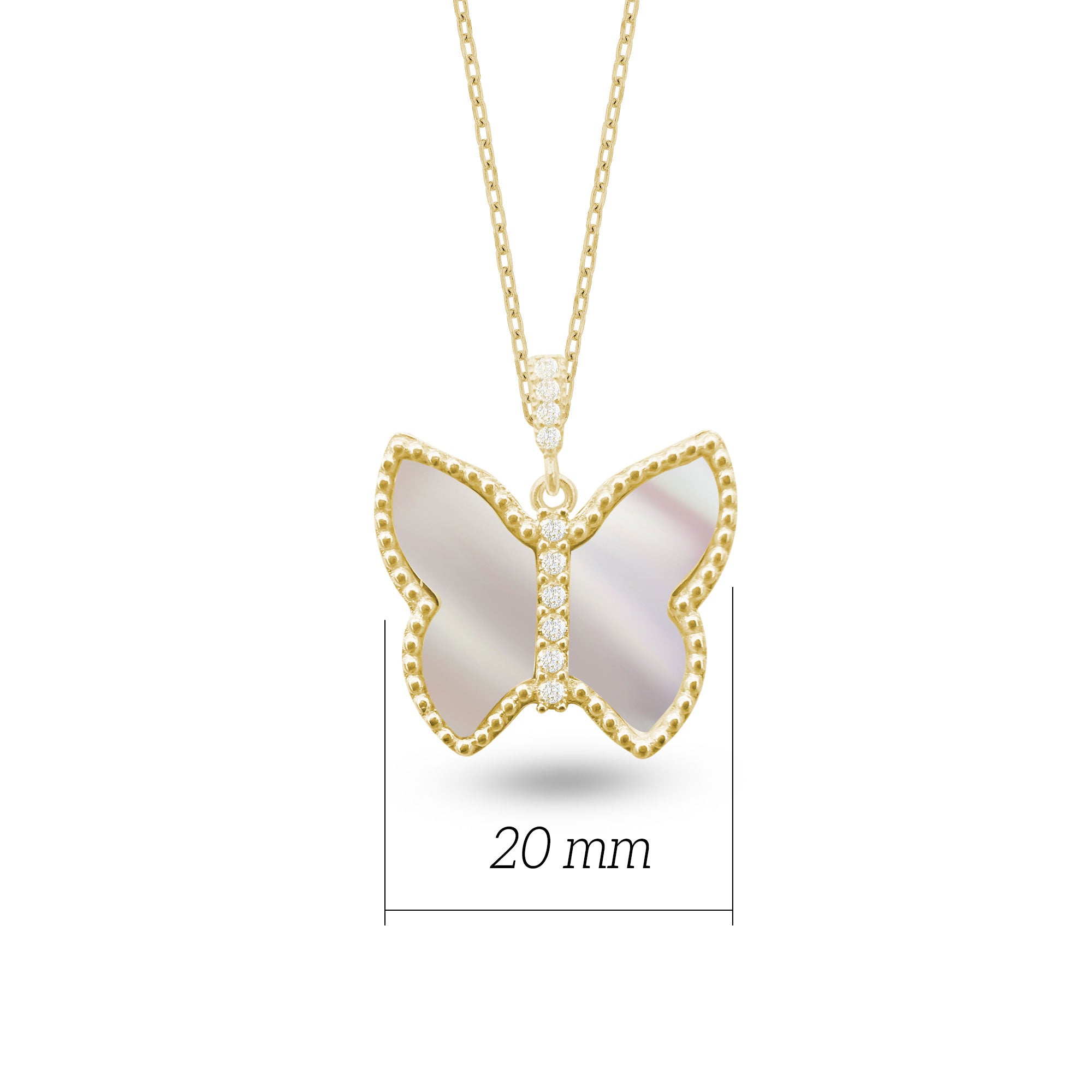 Kelebek Gümüş Kolye Sedef Taşlı 925 Ayar Gümüş SSSEDEFBFK