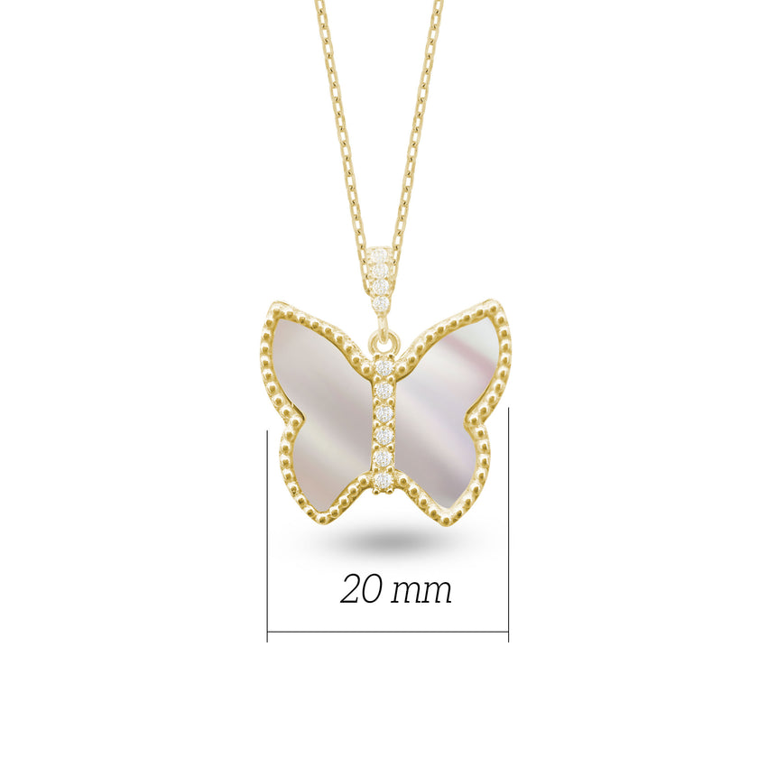 Kelebek Gümüş Kolye Sedef Taşlı 925 Ayar Gümüş SSSEDEFBFK