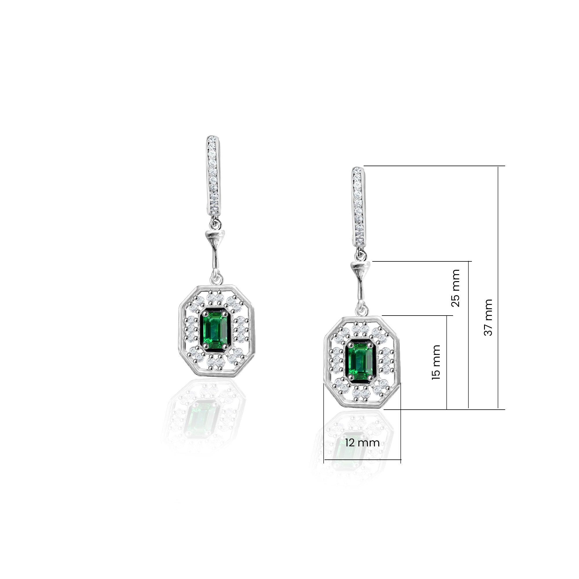 Zümrüt Kesim Yeşil Zirkon Taşlı Gümüş Küpe