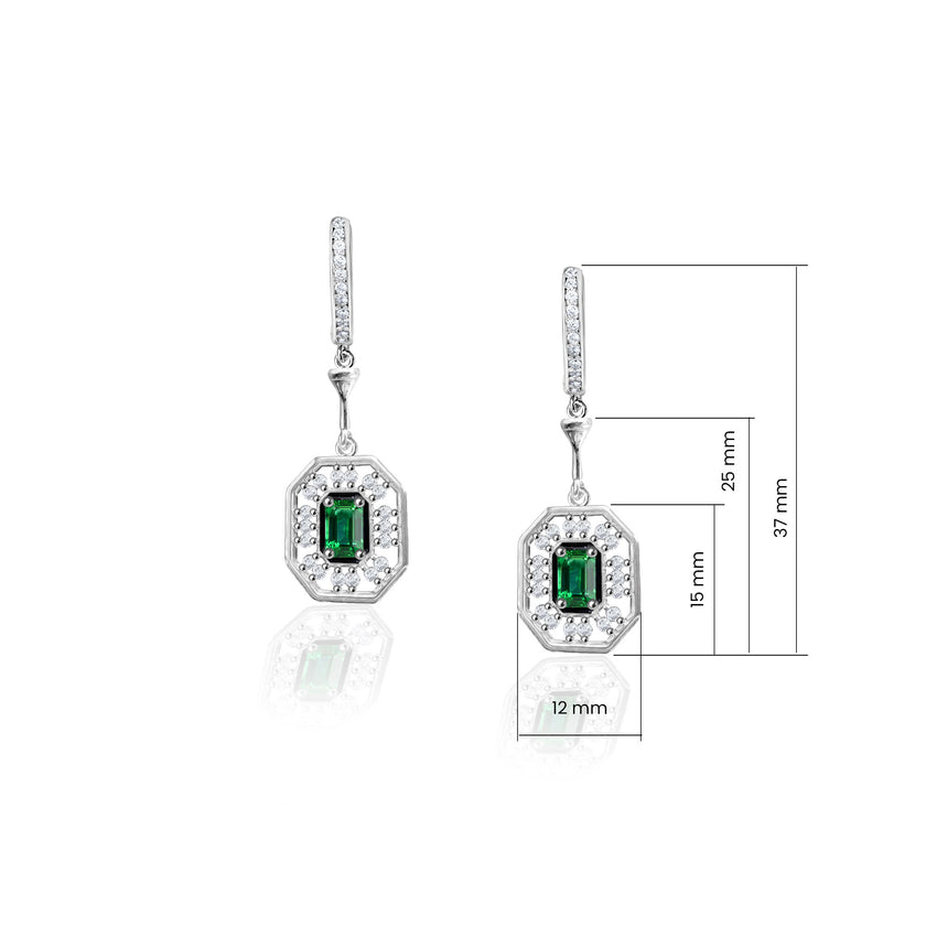 Zümrüt Kesim Yeşil Zirkon Taşlı Gümüş Küpe