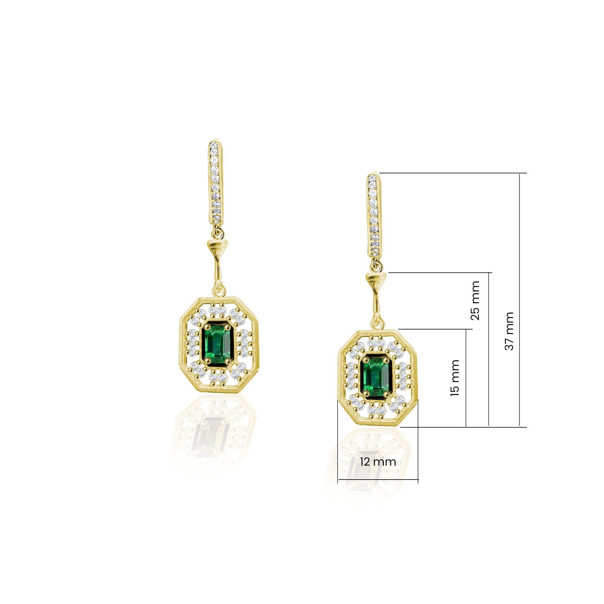 Zümrüt Kesim Yeşil Zirkon Taşlı Gümüş Küpe