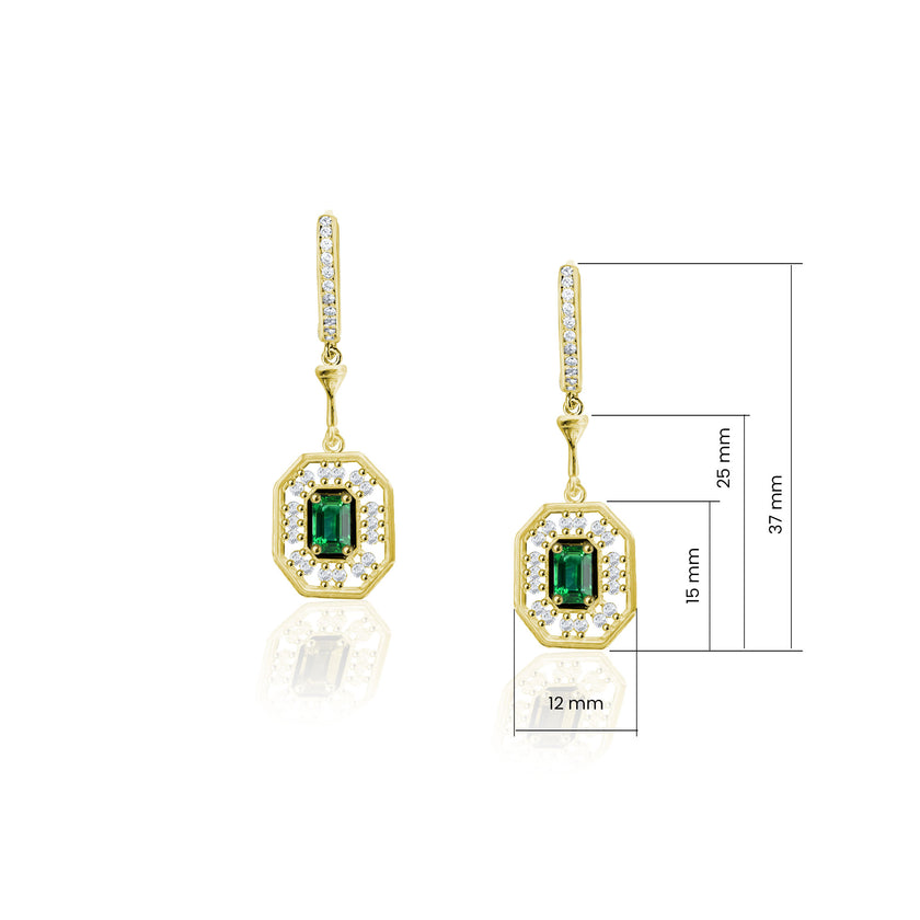 Zümrüt Kesim Yeşil Zirkon Taşlı Gümüş Küpe