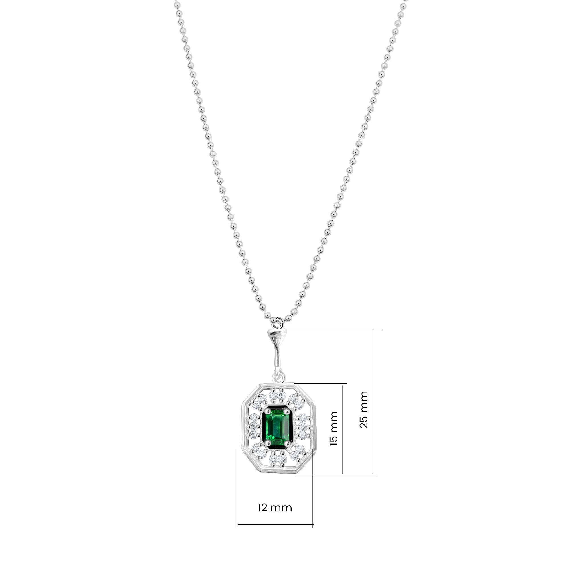 Zümrüt Kesim Yeşil Zirkon Taşlı Gümüş Kolye