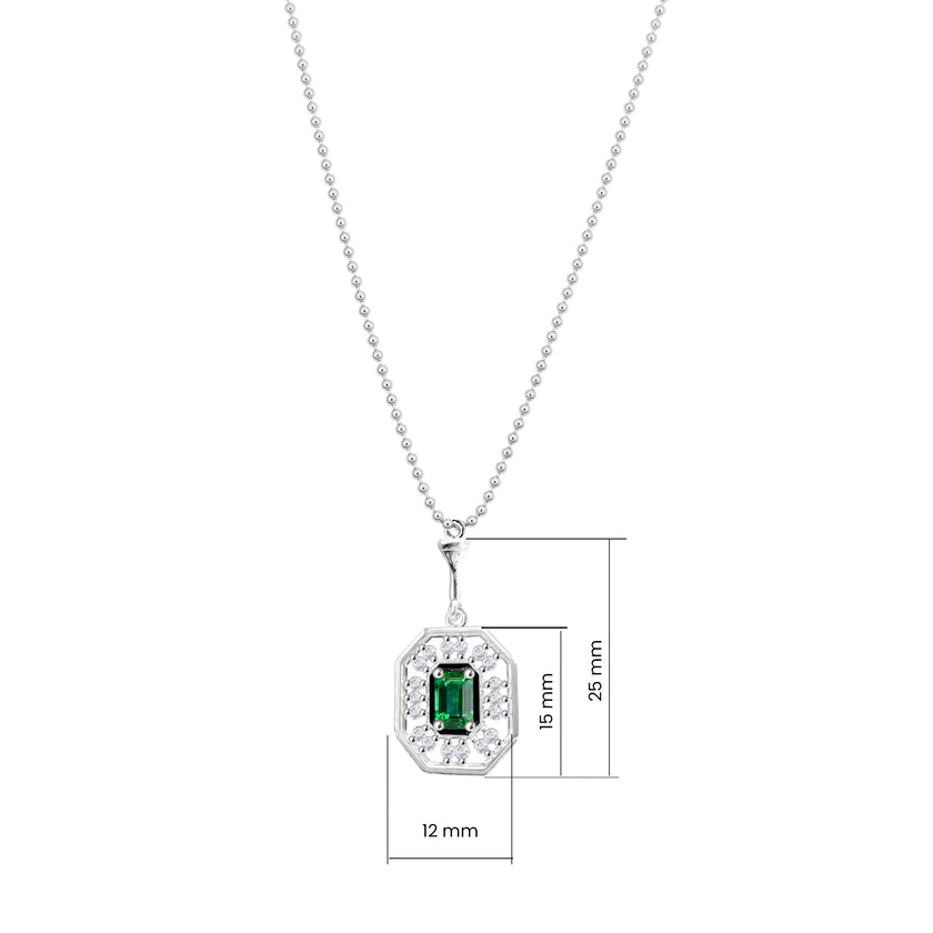 Zümrüt Kesim Yeşil Zirkon Taşlı Gümüş Kolye