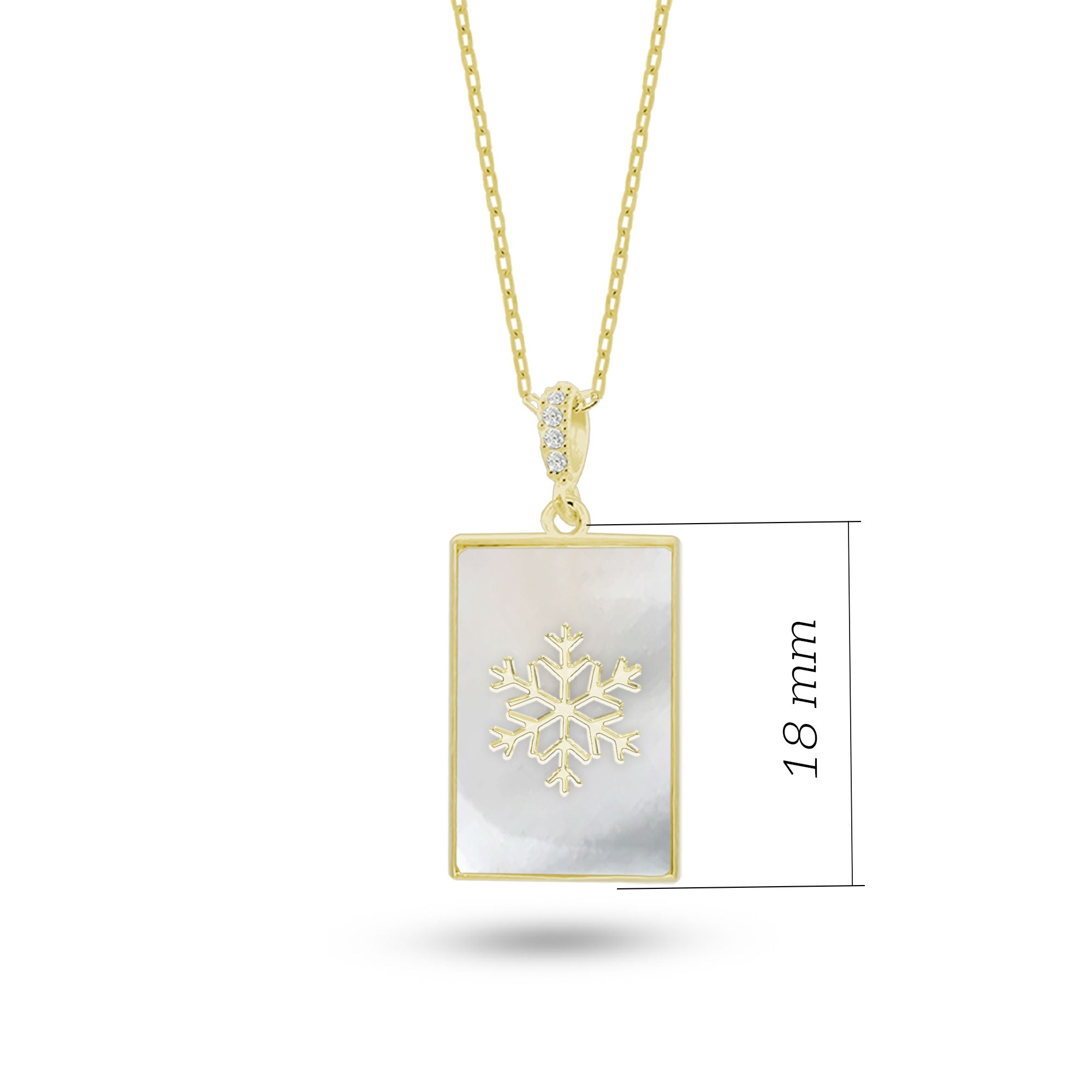 Doğal Taşlı Kar Tanesi Gümüş Kolye Dikdörtgen Formlu SSSFLAKE