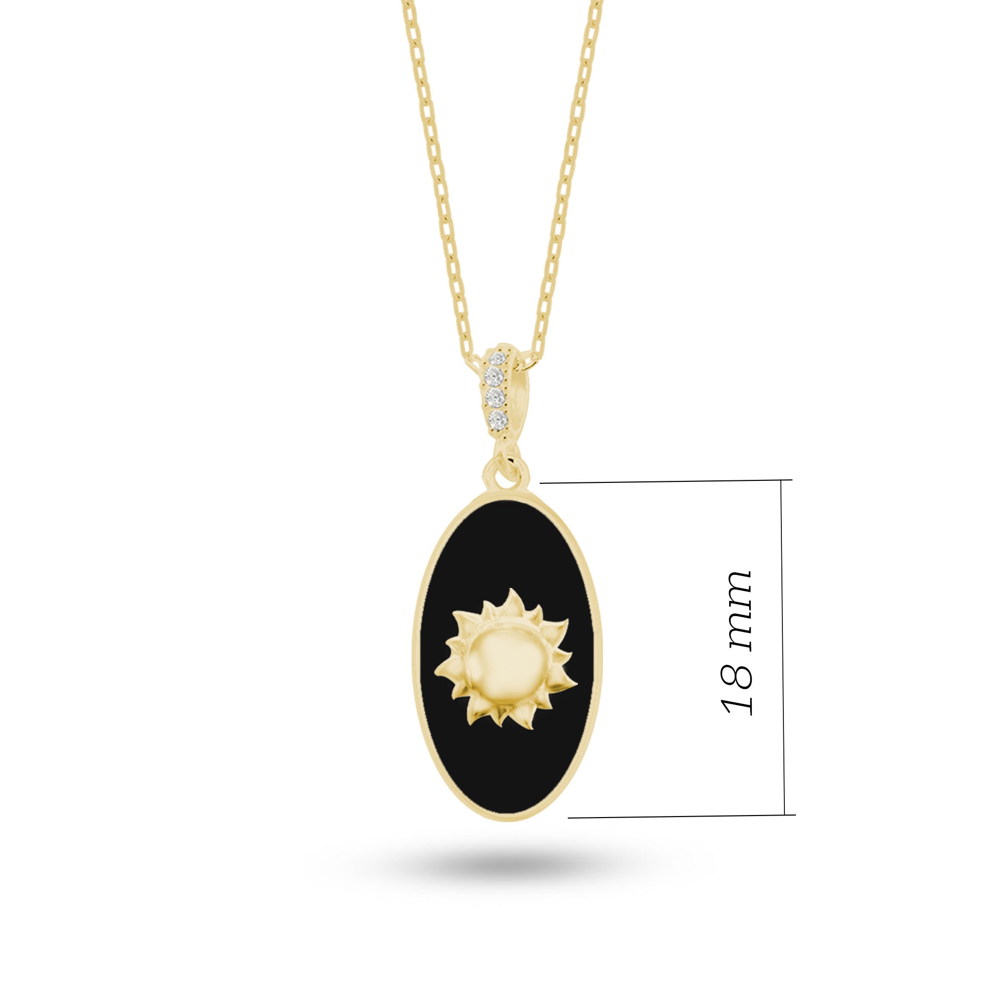 Doğal Taşlı Güneş Gümüş Kolye Oval Formlu SSSUNOV