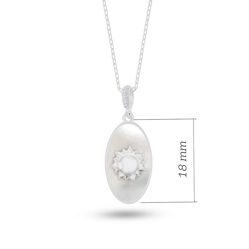 Doğal Taşlı Güneş Gümüş Kolye Oval Formlu SSSUNOV