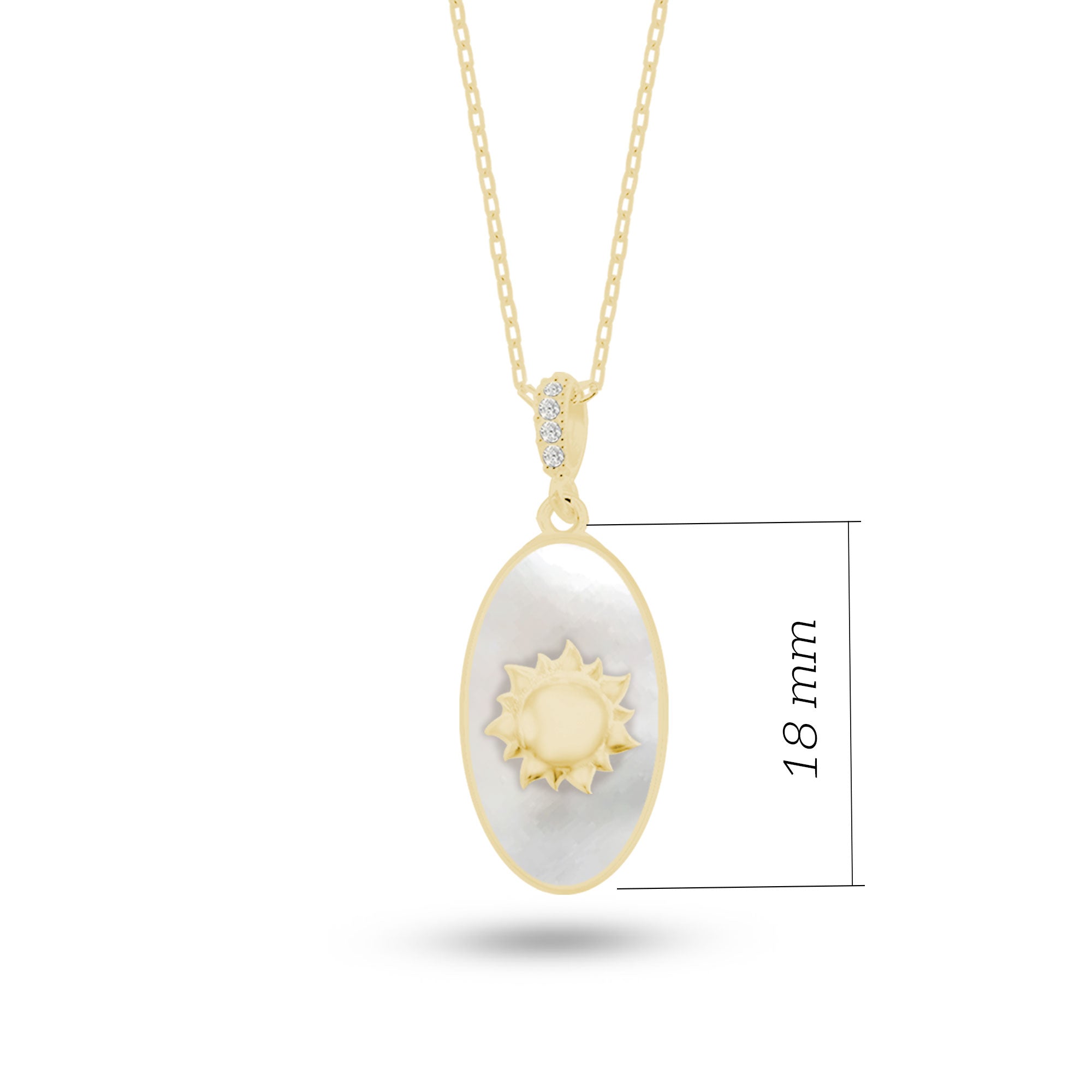 Doğal Taşlı Güneş Gümüş Kolye Oval Formlu SSSUNOV