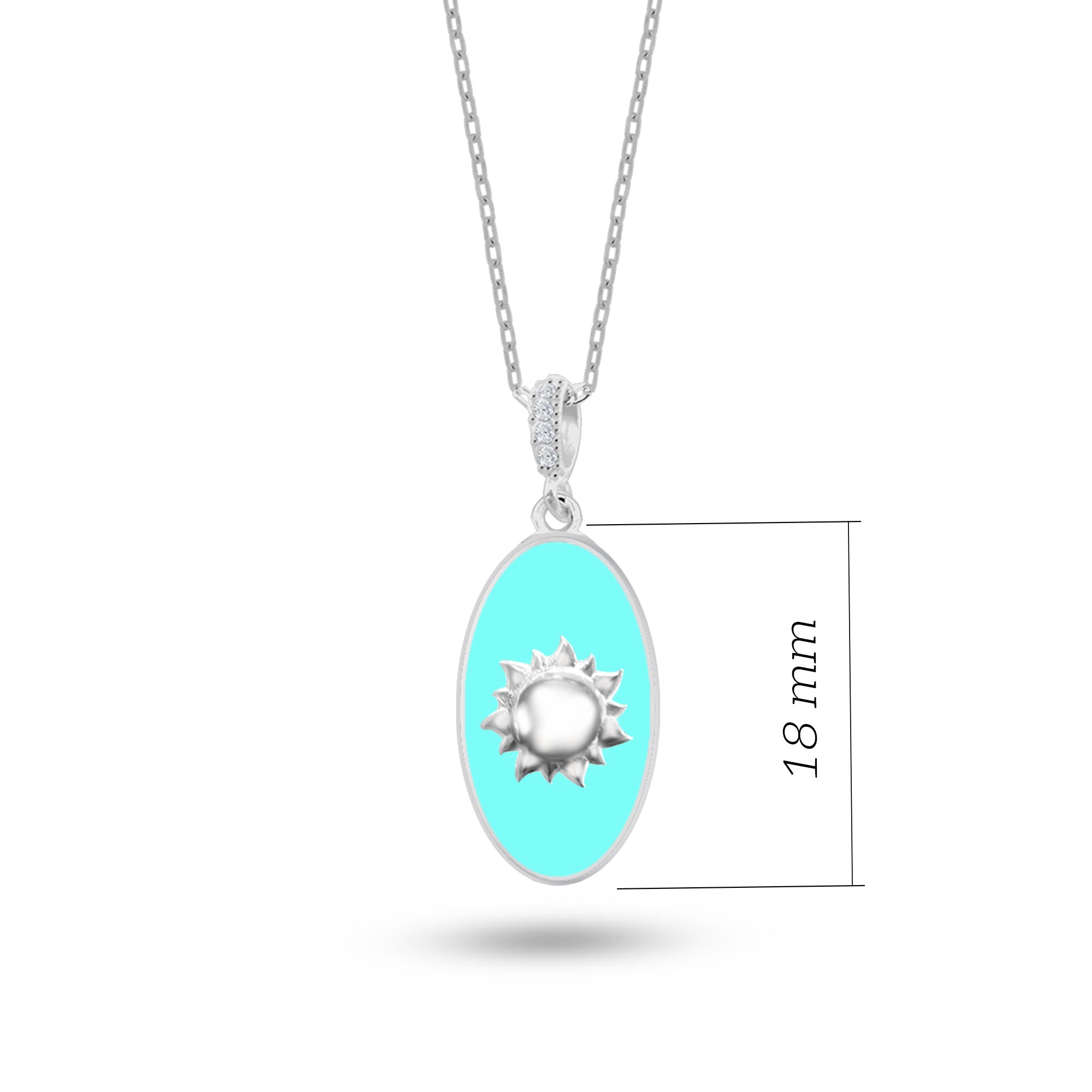 Doğal Taşlı Güneş Gümüş Kolye Oval Formlu SSSUNOV