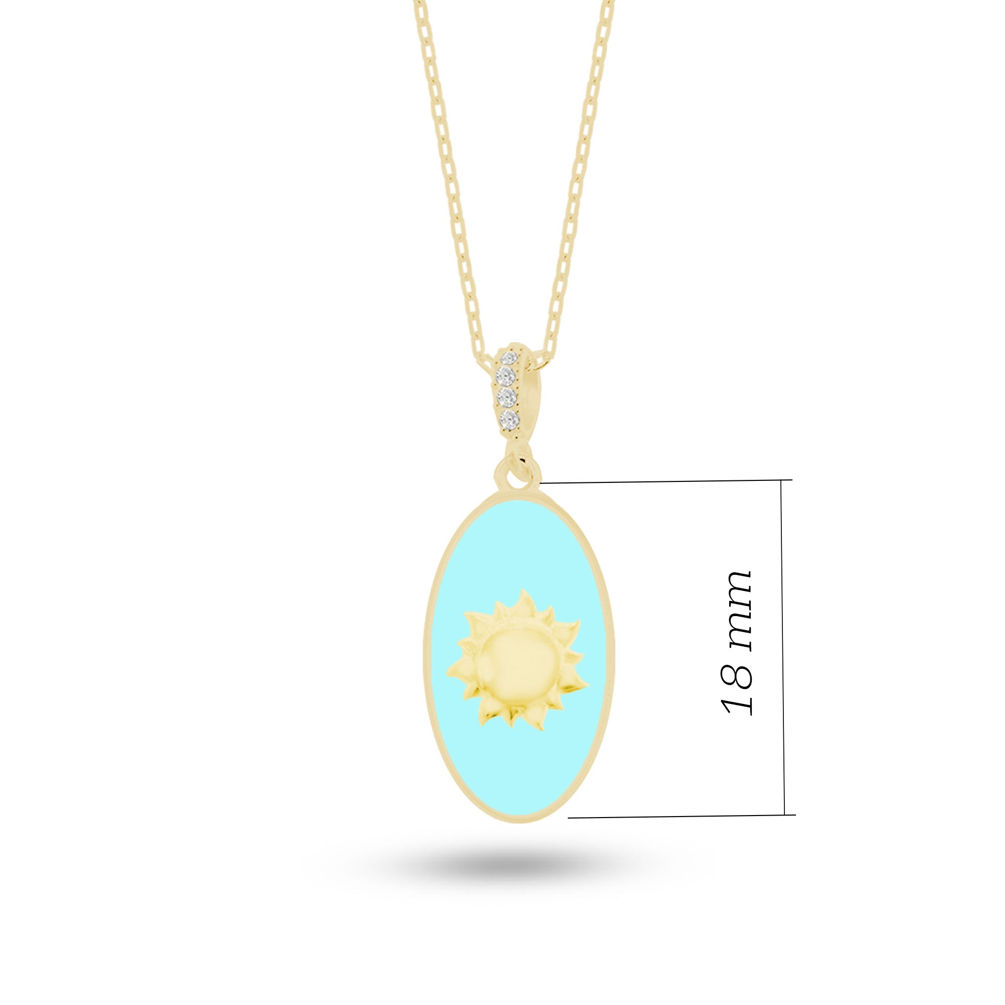 Doğal Taşlı Güneş Gümüş Kolye Oval Formlu SSSUNOV