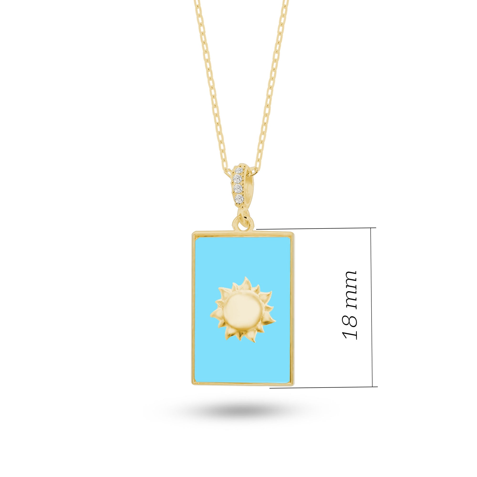 Gümüş Güneş Kolye, Turkuaz Taşlı Dikdörtgen Formlu, 925 Ayar Gümüş SSSUNT