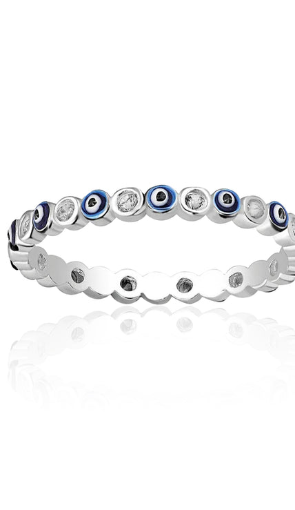 Tamtur Gümüş Yüzük Nazar Boncuklu Beyaz Renk SSTTY02