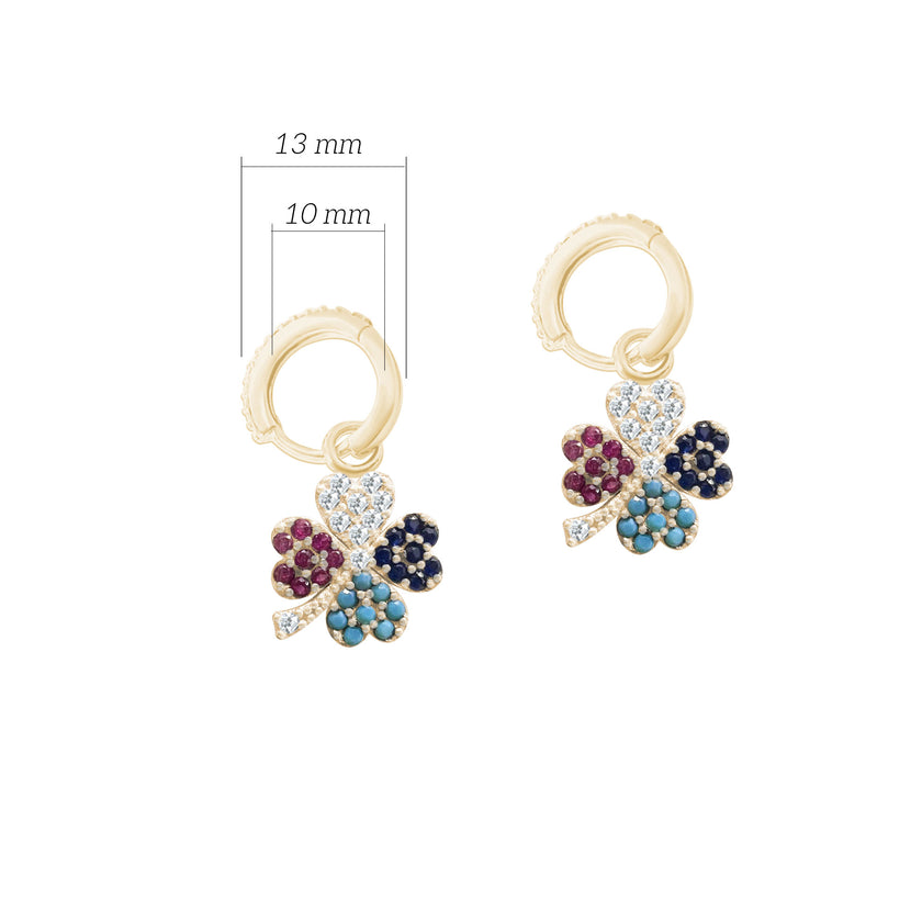 Renkli Taşlı Yonca Huggie Gümüş Küpe SSYONCAS1