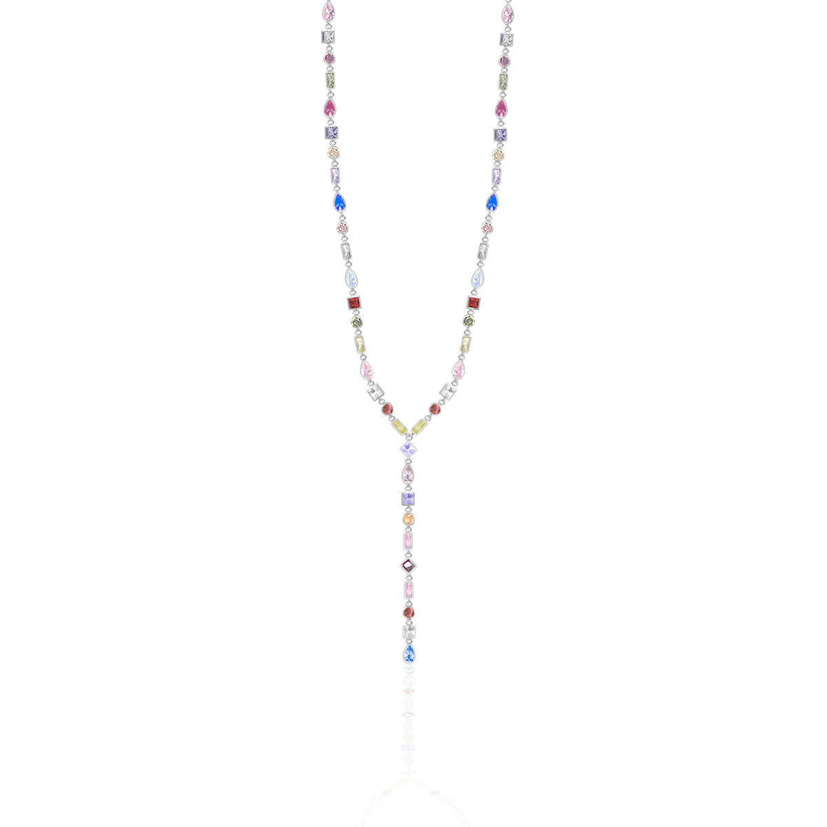 Renkli Taşlı Y Şeklinde 925 Ayar Gümüş Kolye – Zarif ve Modern Işıltı