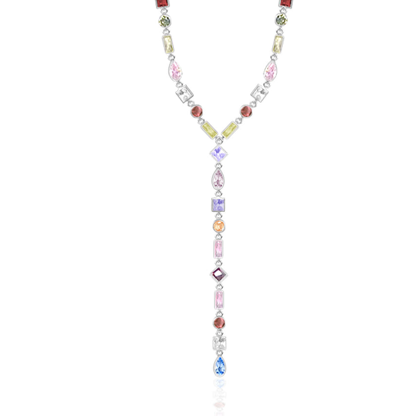 Renkli Taşlı Y Şeklinde 925 Ayar Gümüş Kolye – Zarif ve Modern Işıltı