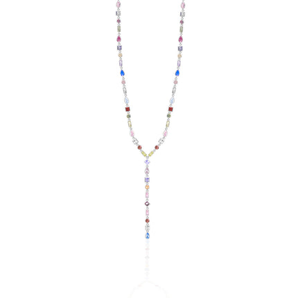 Renkli Taşlı Y Şeklinde 925 Ayar Gümüş Kolye – Zarif ve Modern Işıltı