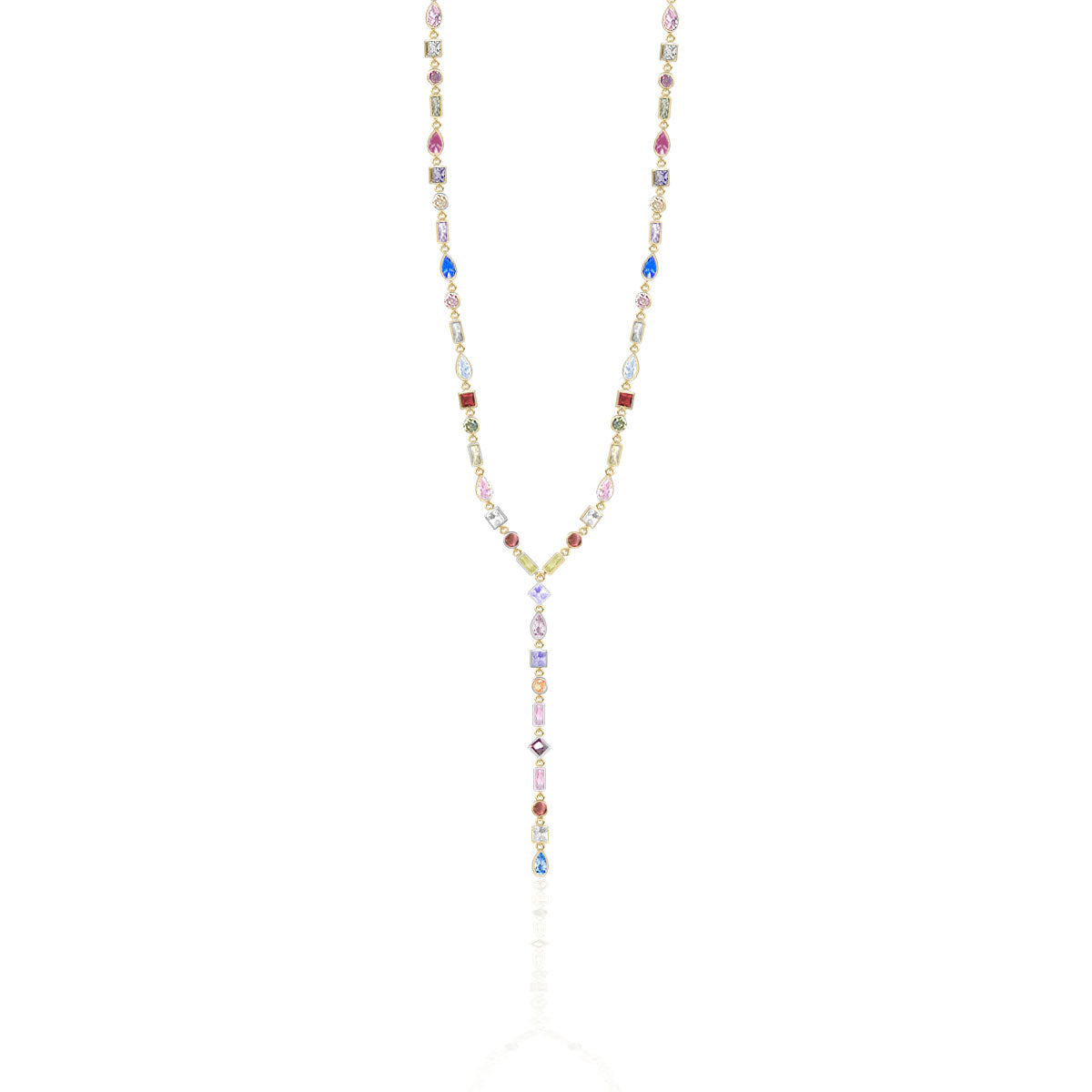 Renkli Taşlı Y Şeklinde 925 Ayar Gümüş Kolye – Zarif ve Modern Işıltı