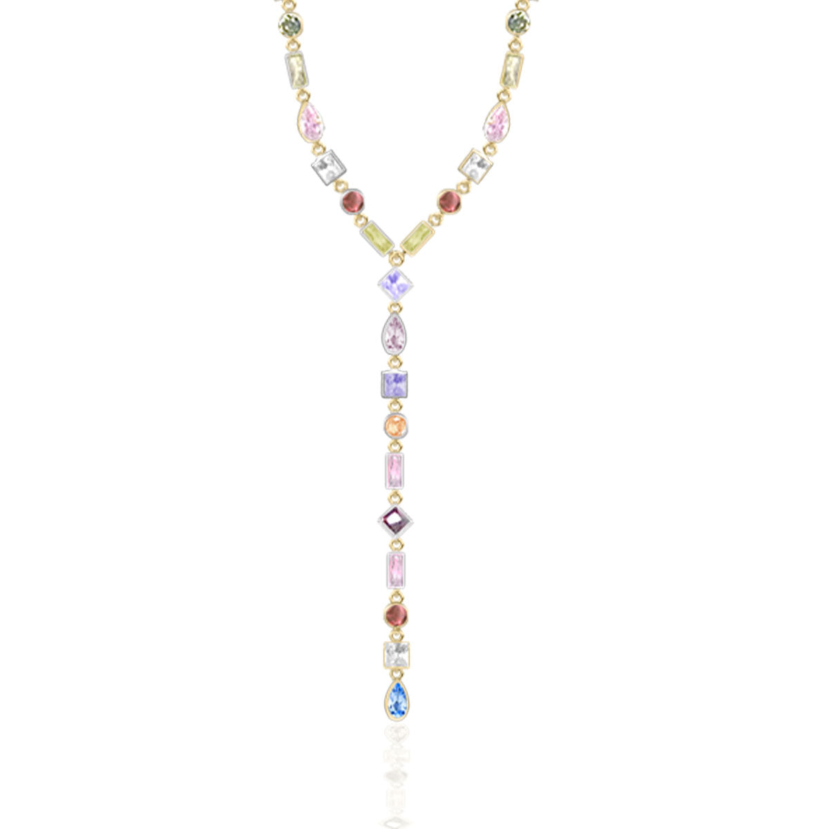 Renkli Taşlı Y Şeklinde 925 Ayar Gümüş Kolye – Zarif ve Modern Işıltı