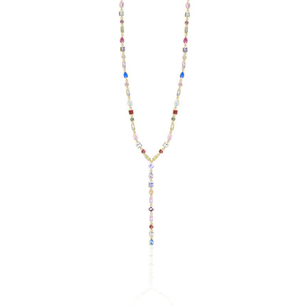 Renkli Taşlı Y Şeklinde 925 Ayar Gümüş Kolye – Zarif ve Modern Işıltı