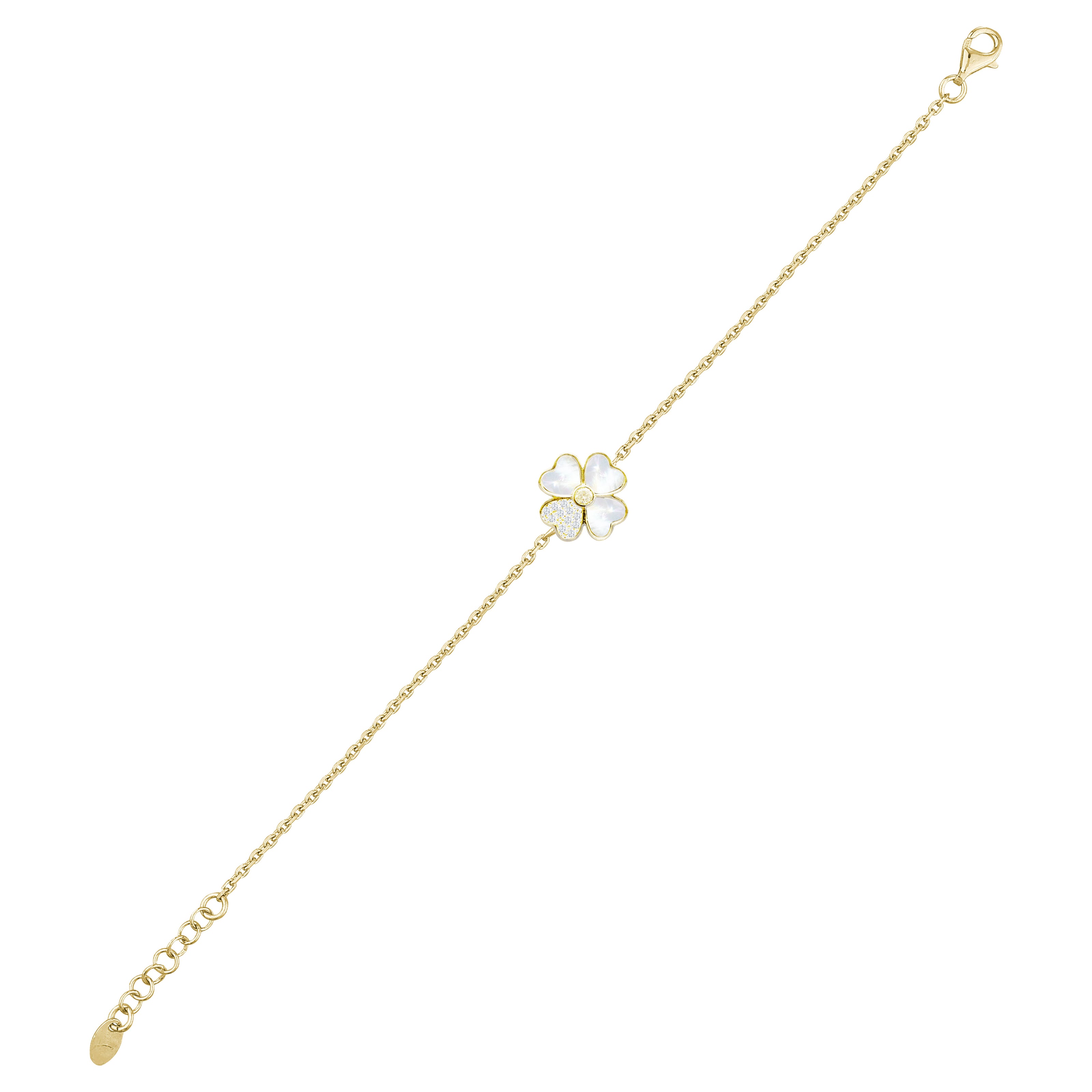 Sedef Taşlı Yonca Gümüş Bileklik 925 Ayar SSYSEDEFB01