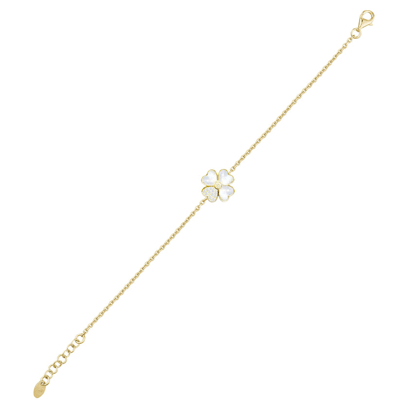 Sedef Taşlı Yonca Gümüş Bileklik 925 Ayar SSYSEDEFB01