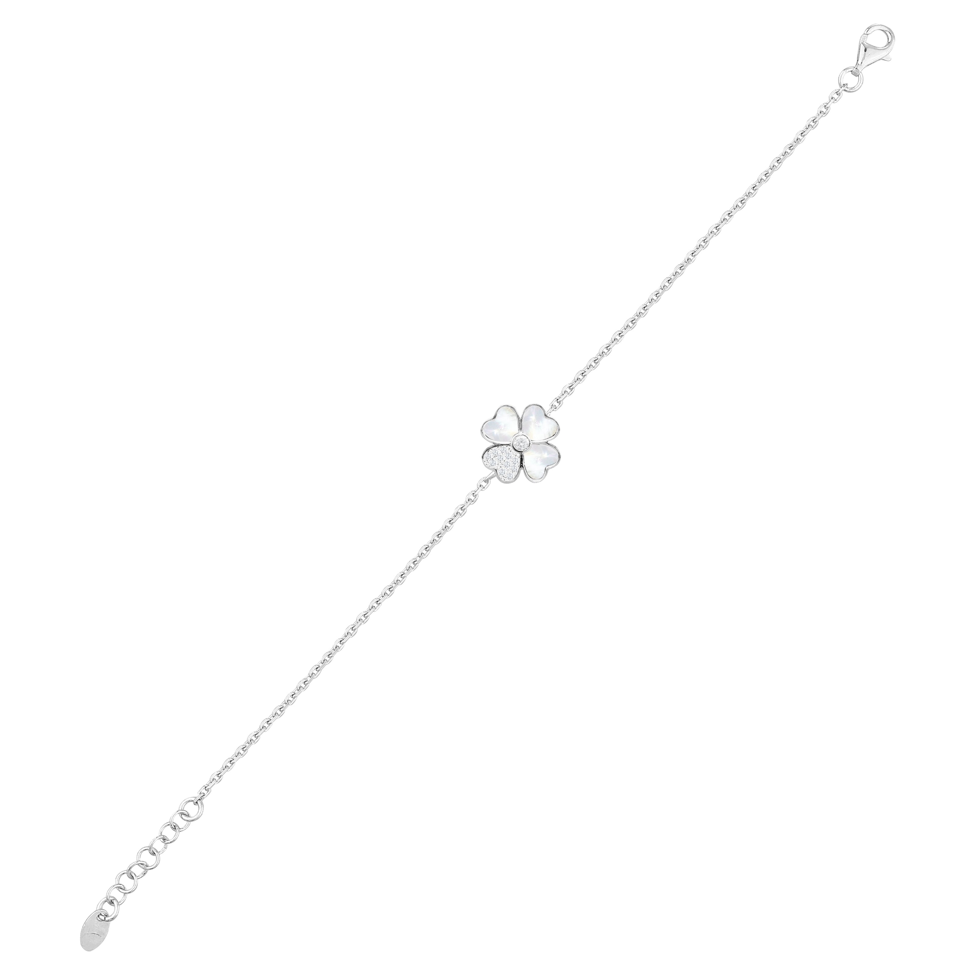 Sedef Taşlı Yonca Gümüş Bileklik 925 Ayar SSYSEDEFB01