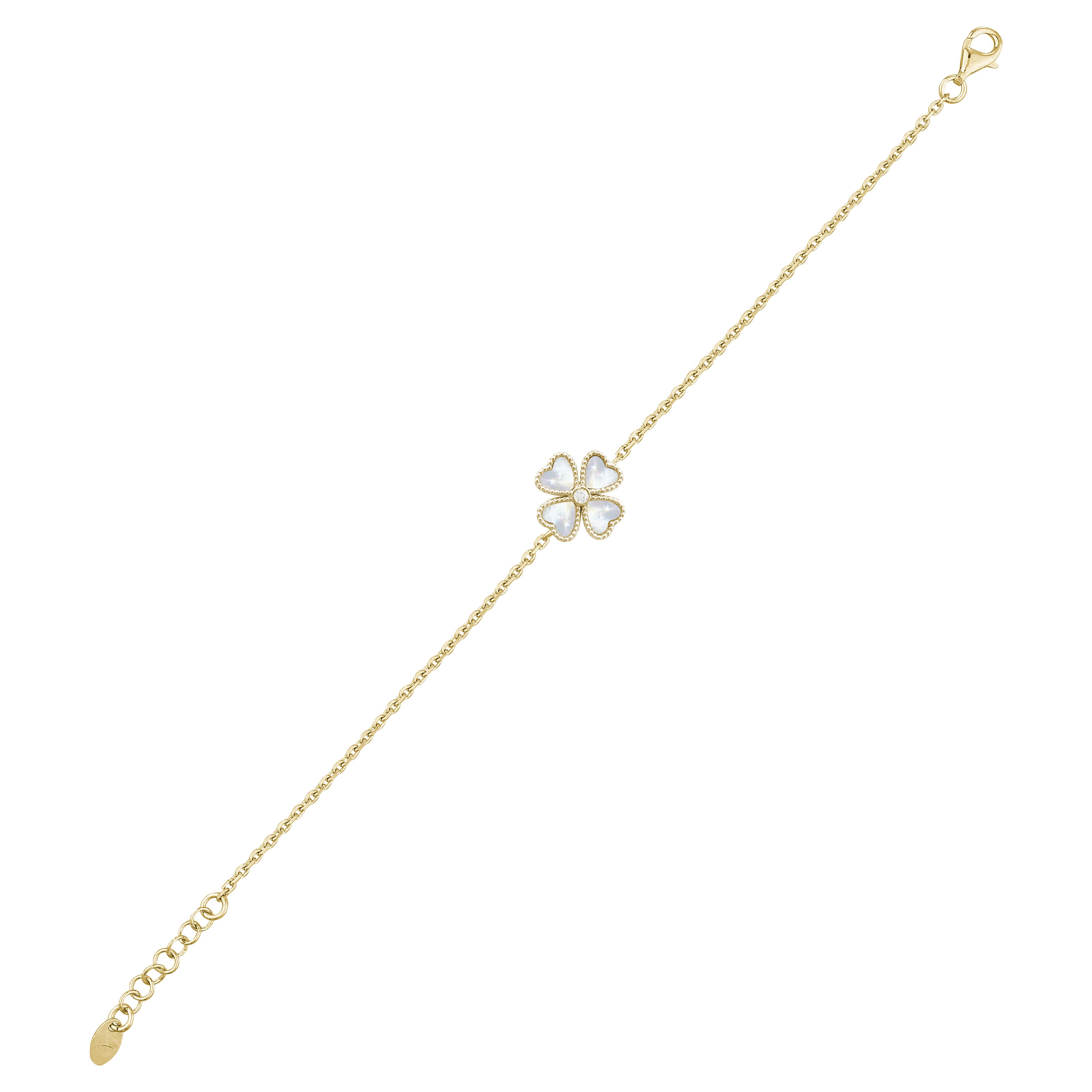 Sedef Taşlı Yonca Gümüş Bileklik 925 Ayar SSYSEDEFB02