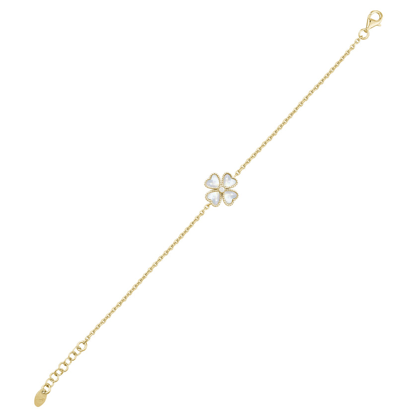 Sedef Taşlı Yonca Gümüş Bileklik 925 Ayar SSYSEDEFB02