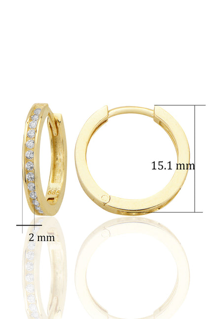 14 Ayar Altın Zirkon Taşlı Minimalist Stud Huggie Küpe AT009