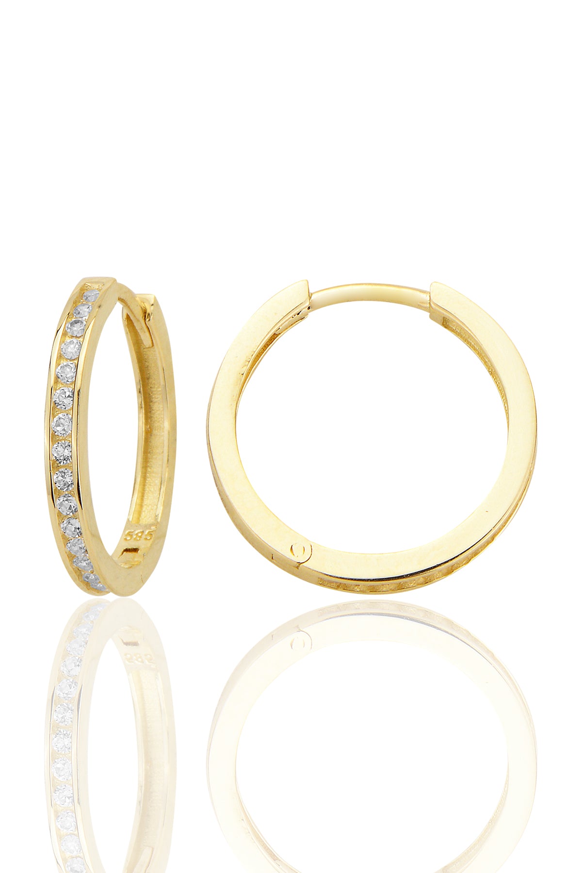 14 Ayar Altın Zirkon Taşlı Minimalist Stud Huggie Küpe AT010