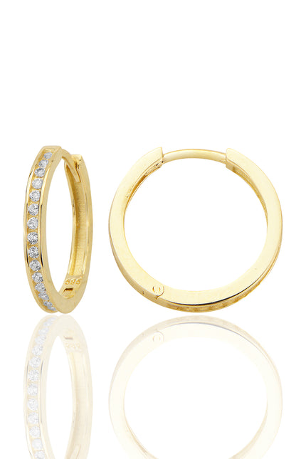 14 Ayar Altın Zirkon Taşlı Minimalist Stud Huggie Küpe AT010