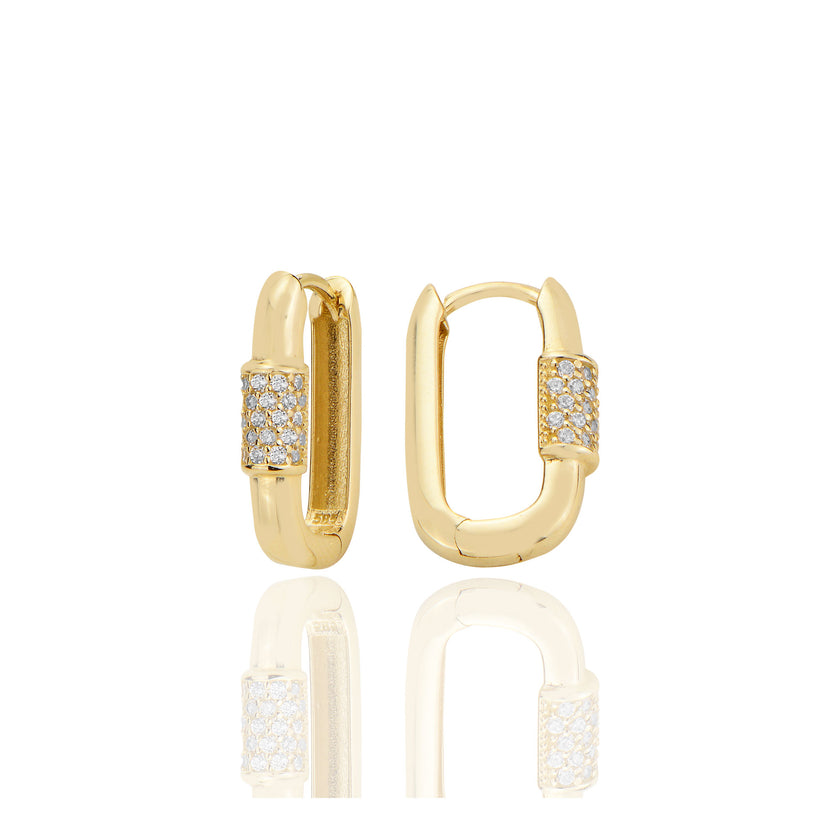 14 ayar Altın Dikdtörgen Oval Köşeli Huggie Küpe Zirkon Taşlı T105