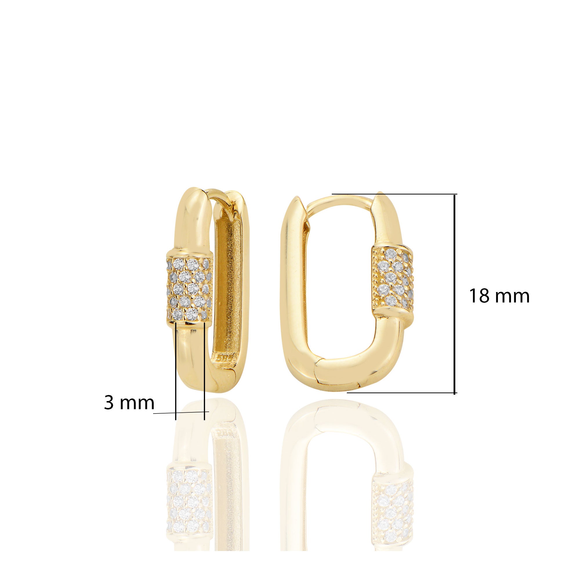 14 ayar Altın Dikdtörgen Oval Köşeli Huggie Küpe Zirkon Taşlı T105