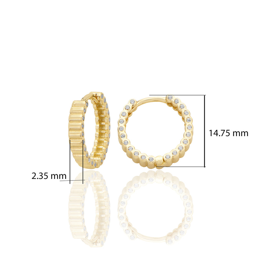 14 ayar Altın Silindir Huggie Küpe Zirkon Taşlı T106