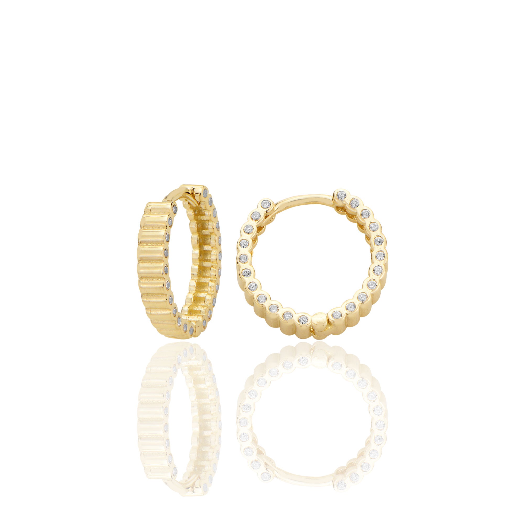 14 ayar Altın Silindir Huggie Küpe Zirkon Taşlı T106