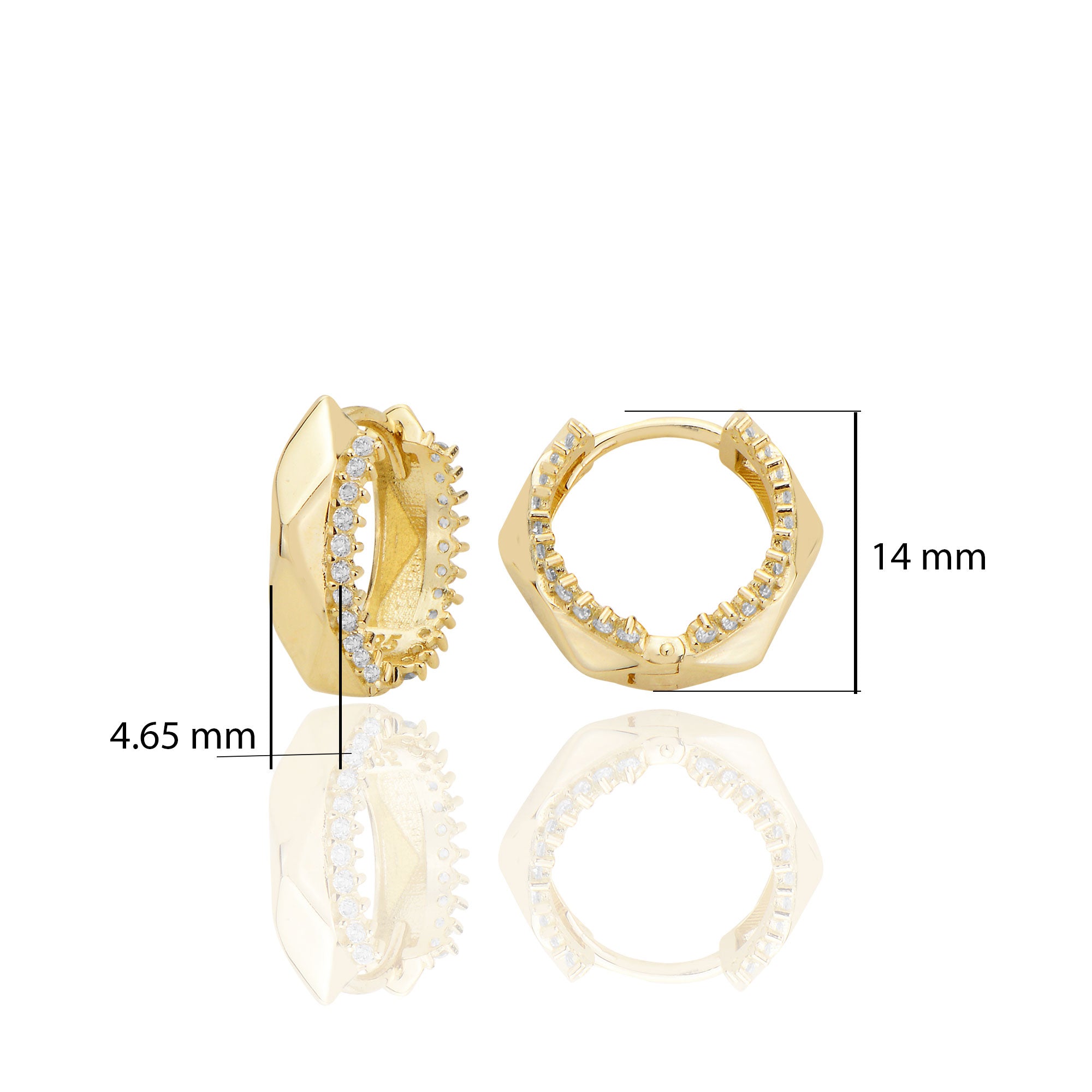 14 ayar Altın Beşgen Huggie Küpe Zirkon Taşlı T108