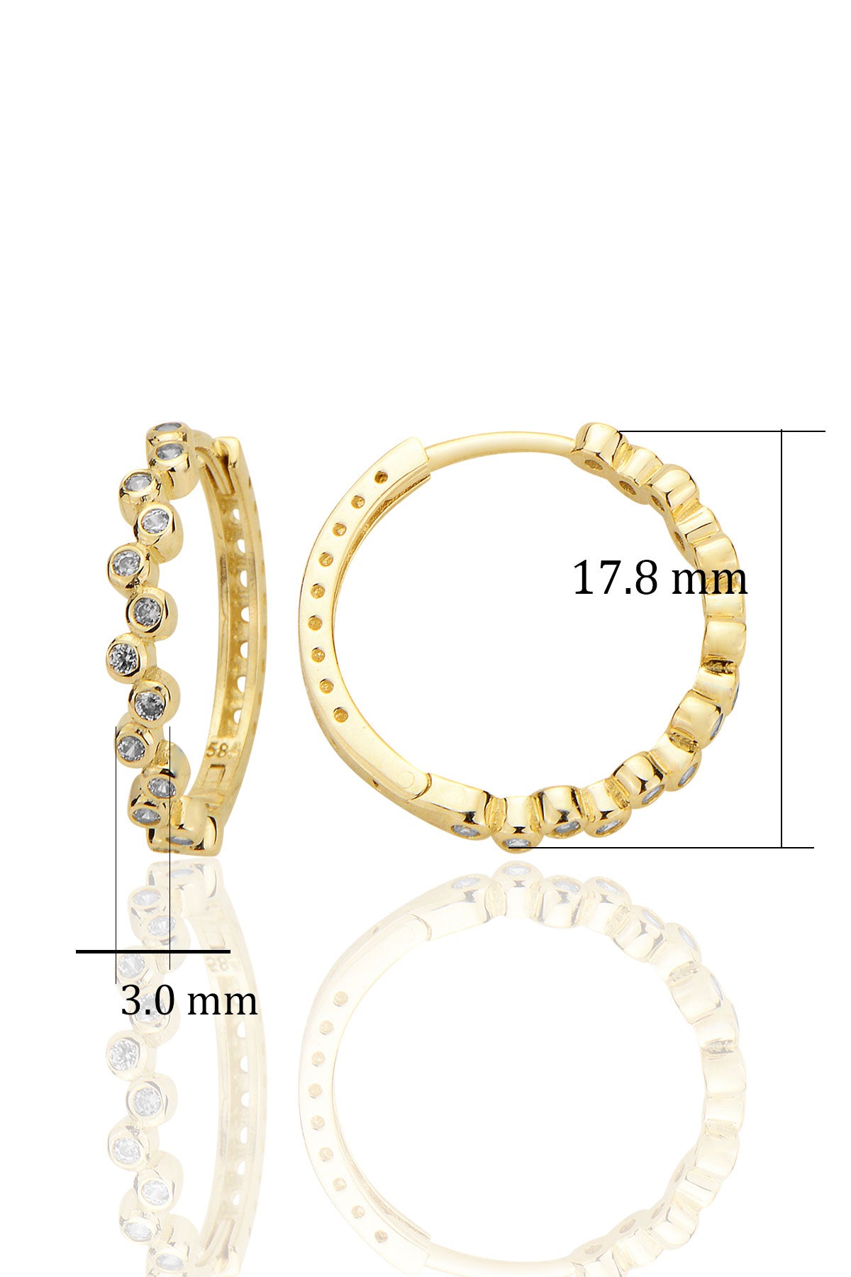 14 Ayar Altın Halka Huggie Taşlı Küpe Büyük Boy AT023