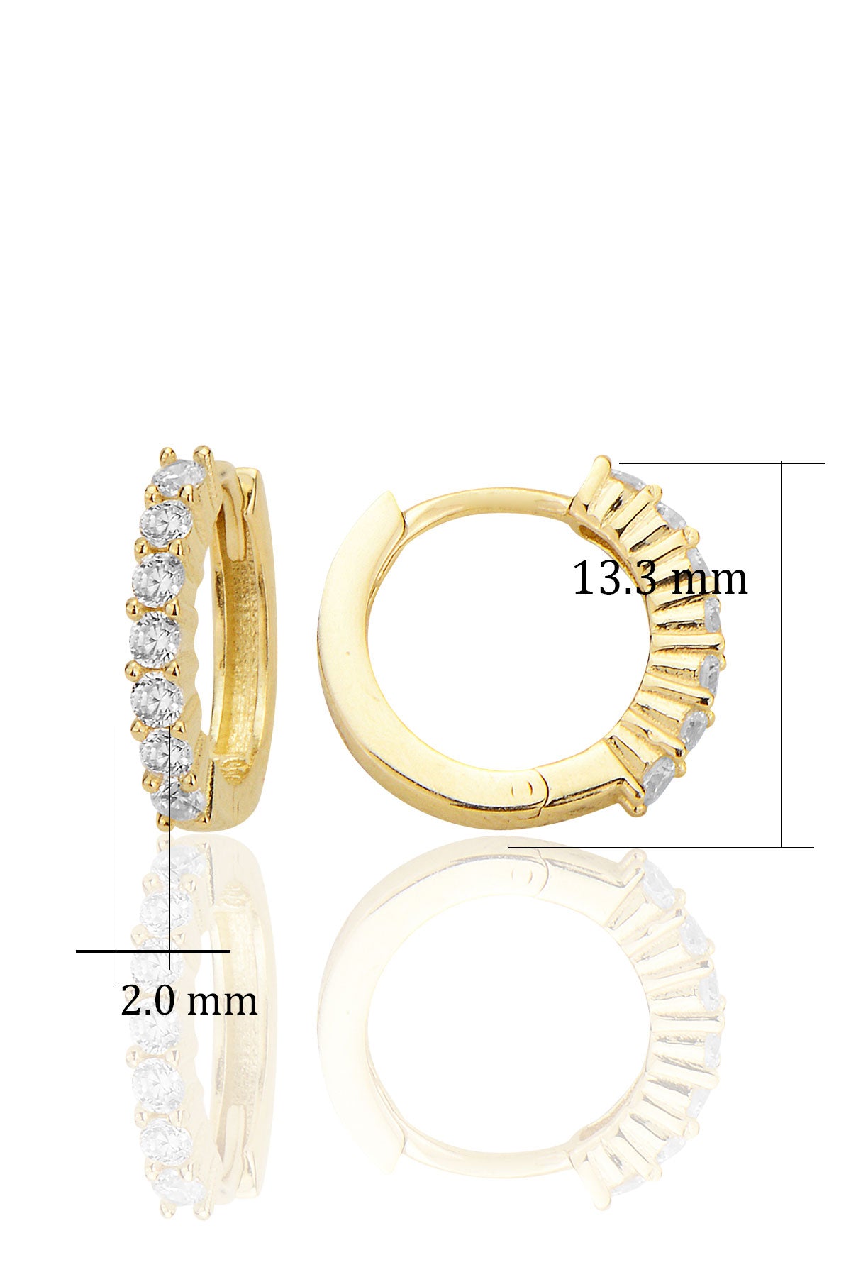 14 Ayar Altın Halka Huggie Taşlı Küpe Küçük Boy AT024