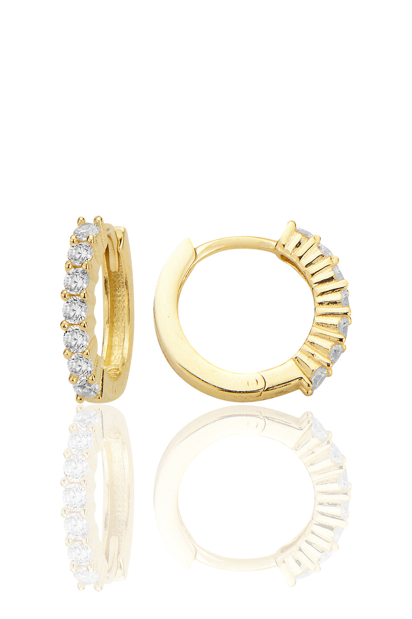 14 Ayar Altın Halka Huggie Taşlı Küpe Küçük Boy AT024