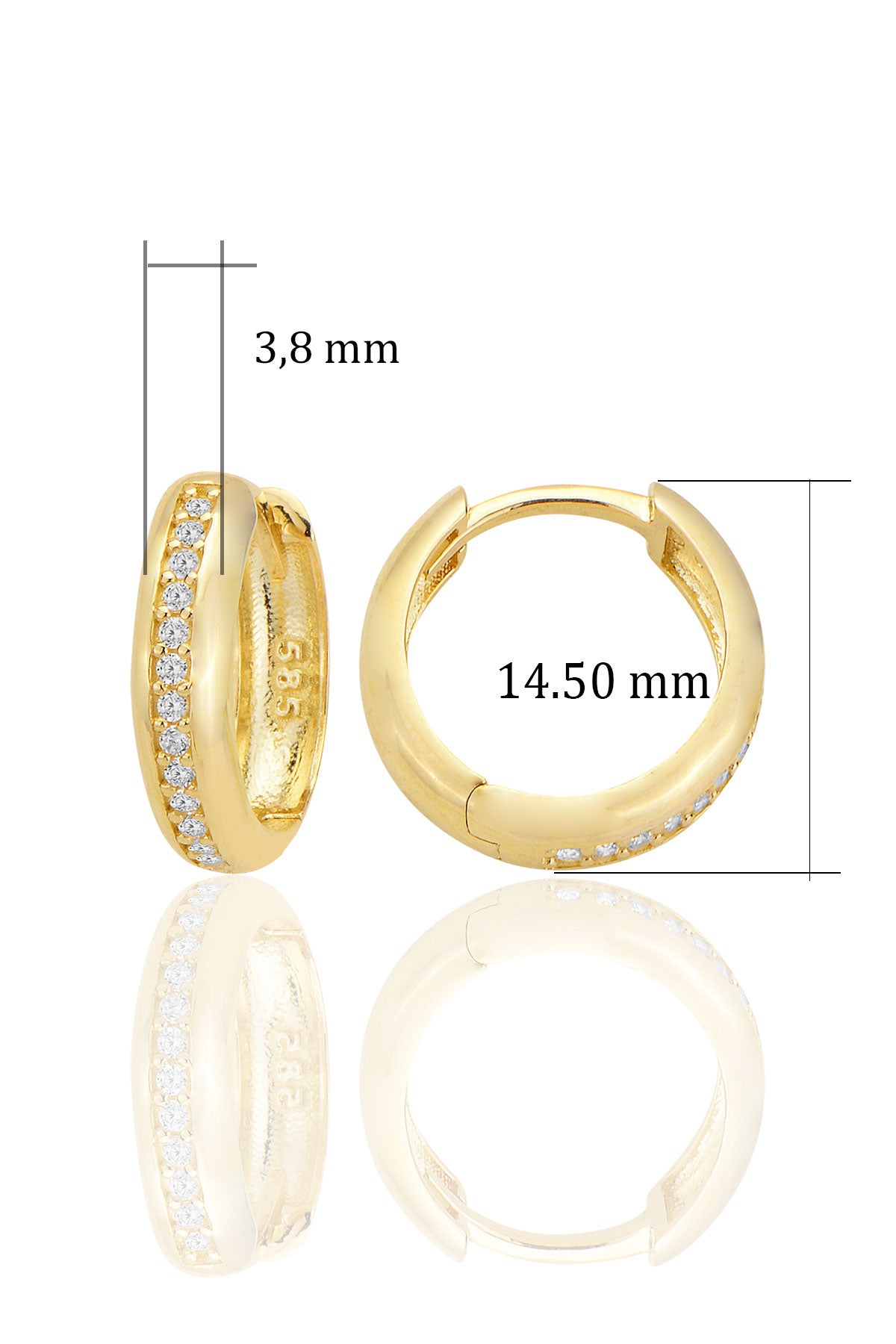 14 Ayar Altın Huggie Yuvarlak Taşlı Küpe T047