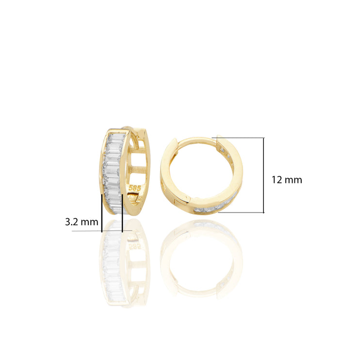 14 ayar Altın Huggie Baget Taşlı Halka Küpe Zirkon Taşlı T089