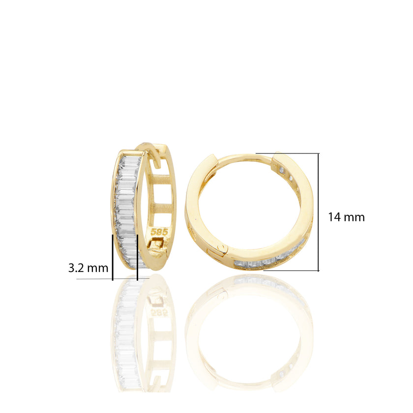 14 ayar Altın Huggie Baget Taşlı Halka Küpe Zirkon Taşlı T091