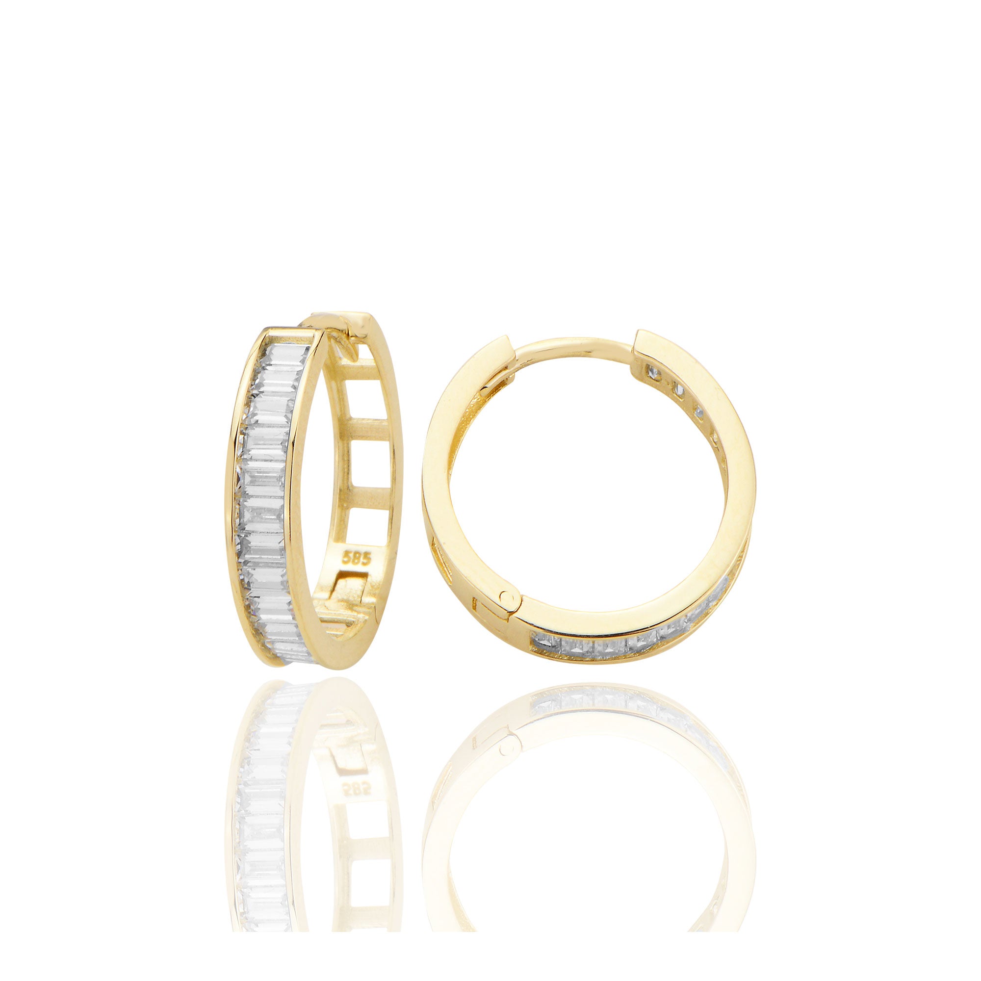 14 ayar Altın Huggie Baget Taşlı Halka Küpe Zirkon Taşlı T091