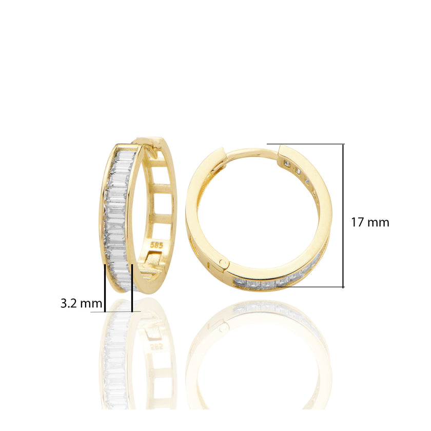 14 ayar Altın Huggie Baget Taşlı Halka Küpe Zirkon Taşlı T091