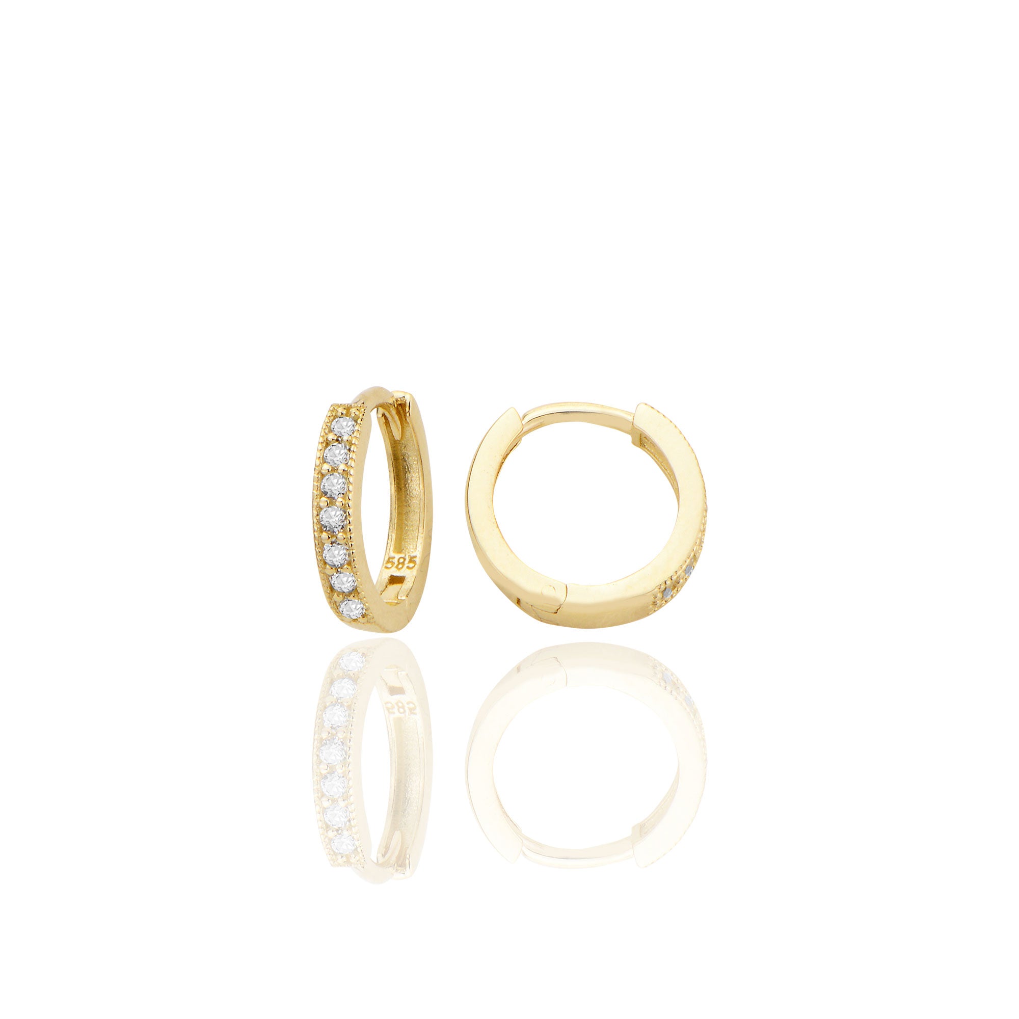 14 ayar Altın Huggie Halka Küpe Zirkon Taşlı T092