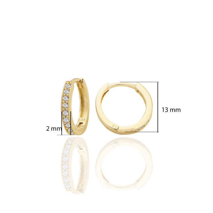 14 ayar Altın Huggie Halka Küpe Zirkon Taşlı T093