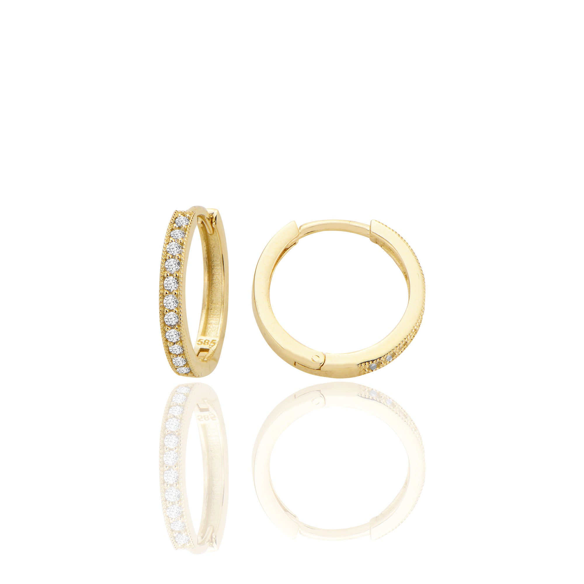 14 ayar Altın Huggie Sırataşlı Küpe Zirkon Taşlı T094