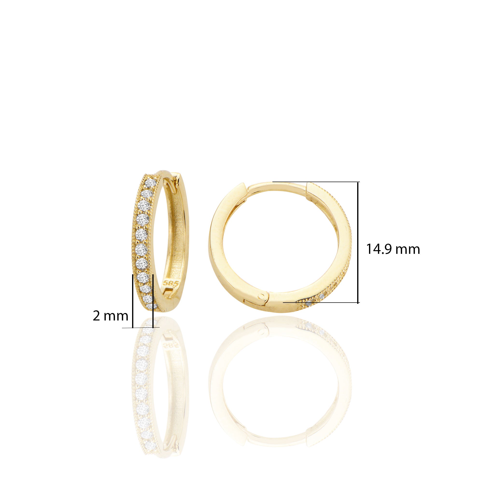 14 ayar Altın Huggie Sırataşlı Küpe Zirkon Taşlı T094